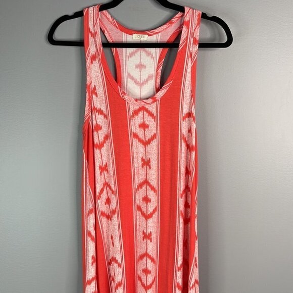 J. CREW Aztec Print Maxi Tank Dress Coral Orange White Ikat Racerback Beachy S - Picture 3 of 10